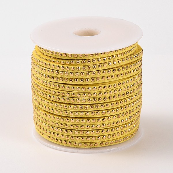 

PandaHall Rivet Faux Suede Cord, Faux Suede Lace, with Aluminum, Yellow, 3x2mm, about 20yards/roll Faux Suede+Rivet Yellow