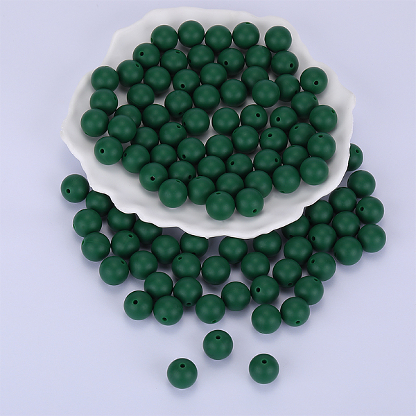 

PandaHall Round Silicone Focal Beads, Chewing Beads For Teethers, DIY Nursing Necklaces Making, Dark Green, 15mm, Hole: 2mm Silicone Round