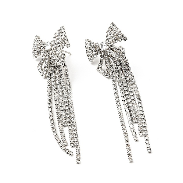 

PandaHall Crystal Rhinestone & Clear Cubic Zirconia Bowknot Tassel Dangle Stud Earrings, Brass Long Drop Earrings with 925 Sterling Silver...