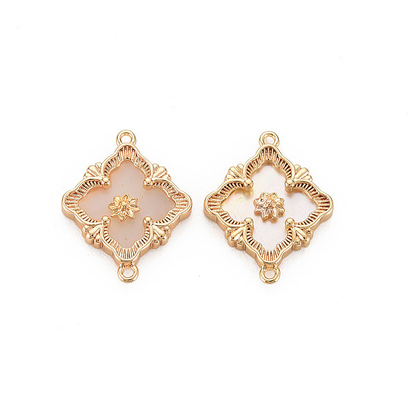 

PandaHall Natural Freshwater Shell Link Connectors, with Brass Findings, Nickel Free, Square with Flower, Real 18K Gold Plated...