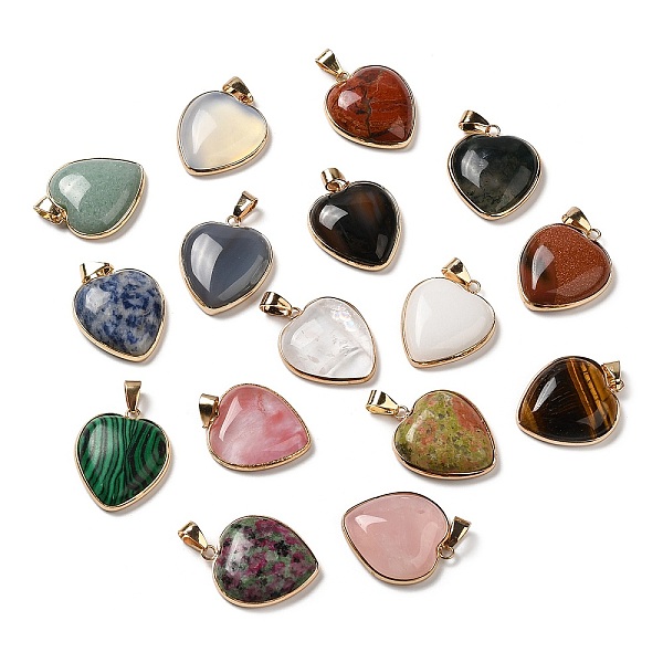 

PandaHall Natural & Synthetic Mixed Stone Pendants, Heart Charms, with Golden Tone Iron and Brass Findings, 29x24~24.5x6~6.5mm, Hole...