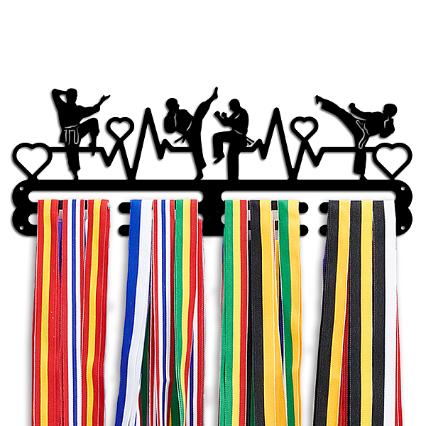 

PandaHall Iron Medal Hanger Holder Display Wall Rack, 2-Line, with Screws, Black, Karate, Human, 400x150mm Iron Human Black