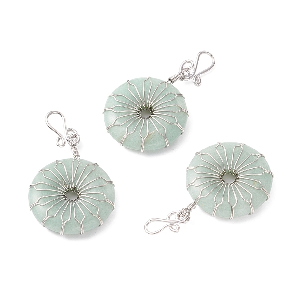 

PandaHall Natural Green Aventurine Big Pendants, with Platinum Plated Brass Wires Wrapped, Flat Round, 50~53.5x30~31x7.5mm, Hole: 7.55mm...