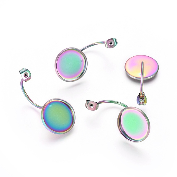 

PandaHall Ion Plating(IP) 304 Stainless Steel Ear Nuts, Friction Earring Backs for Stud Earrings, Flat Round Cabochon Settings, Rainbow...