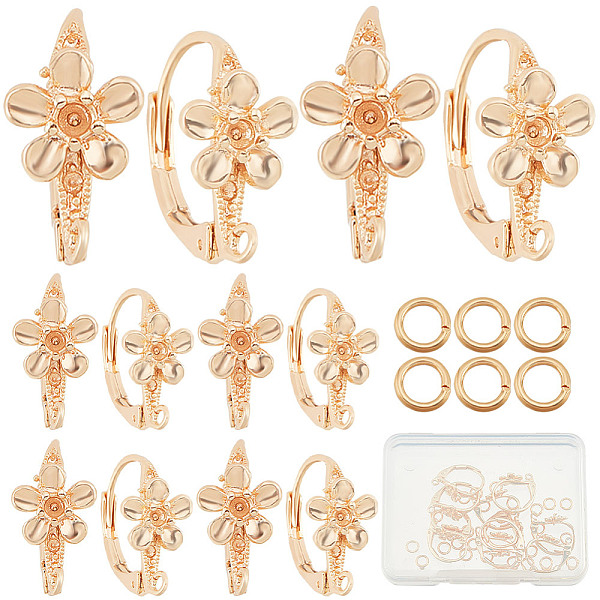 

PandaHall CREATCABIN 20Pcs Brass Leverback Earring Findings, with Horizontal Loops, Flower, with 40Pcs Open Jump Rings, Real 18K Gold Plated...