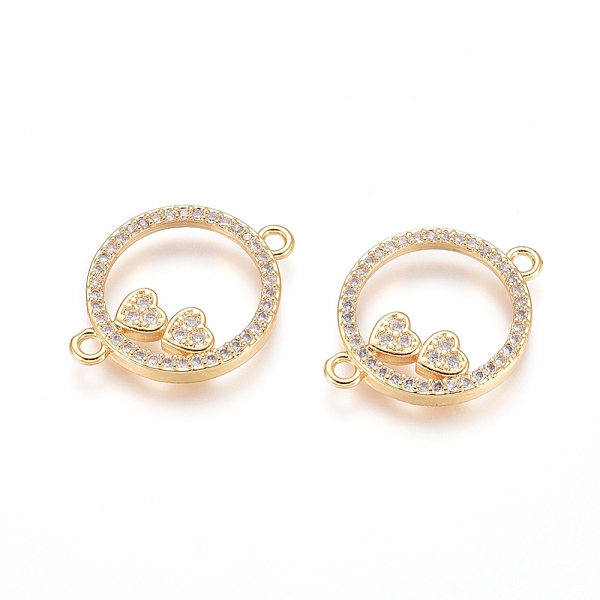 

PandaHall Brass Micro Pave Clear Cubic Zirconia Links connectors, Long-Lasting Plated, Flat Round with Heart, Golden, 22x16.5x2.5mm, Hole...
