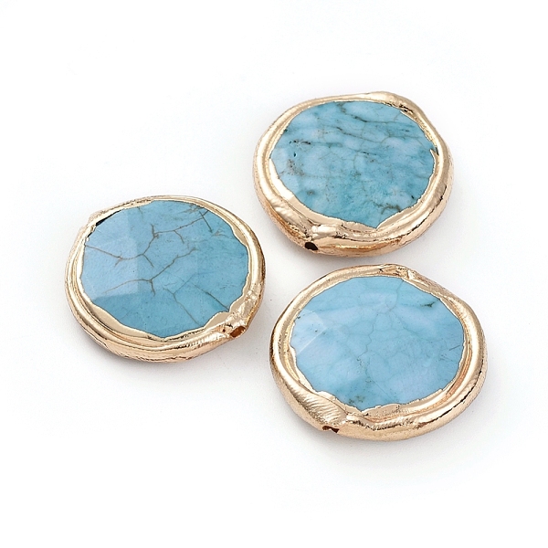 

PandaHall Natural Howlite Beads, Dyed & Heated, with Golden Plated Edge Brass Findings, Flat Round, 22.5~23x6mm, Hole: 1.5mm Howlite Flat...