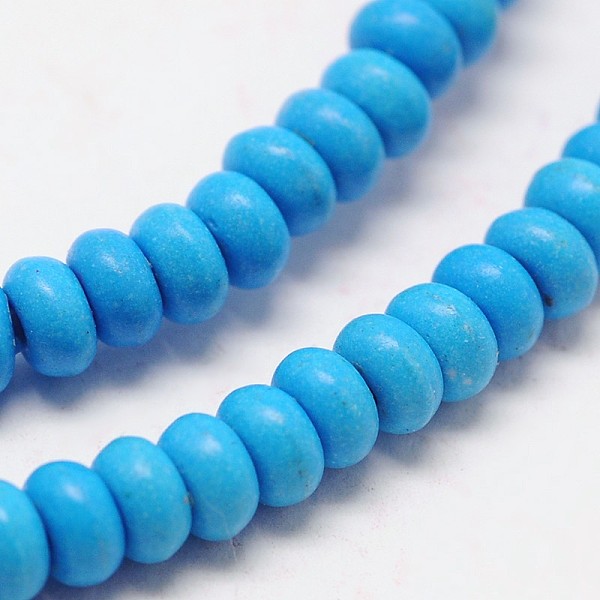 

PandaHall Dyed Synthetical Turquoise Rondelle Bead Strand, Deep Sky Blue, 6x4mm, Hole: 1mm, about 95pcs/srtand, 15.7 inch Synthetic...