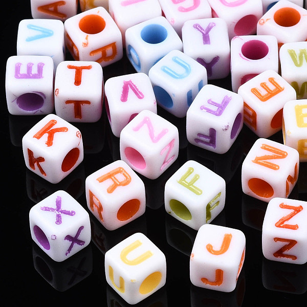 

PandaHall Opaque Acrylic Beads, Cube with Alphabet, Random Mixed Letters, 6x6x6mm, Hole: 3mm, about 2995pcs/500g Acrylic Letter Multicolor