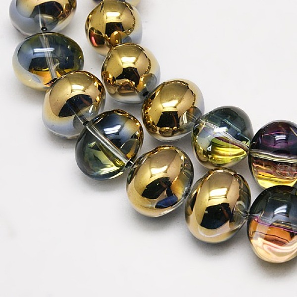 

PandaHall Half Plated Crystal Glass Oval Beads Strands, Copper Plated, 13x16mm, Hole: 1mm, about 49pcs/strand, 25.1 inch Glass Oval Blue