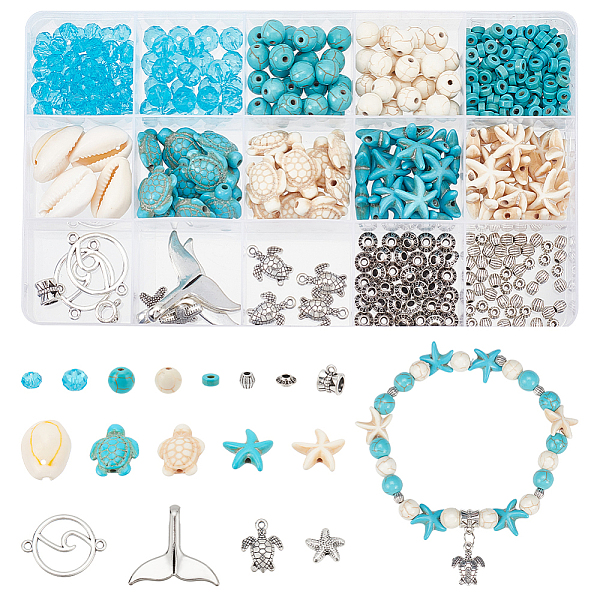 

PandaHall DIY Jewelry Making Finding Kit, Including Synthetic Turquoise & Glass Beads, Shell & Alloy Links Connectors, Alloy Beads &..., Multicolor