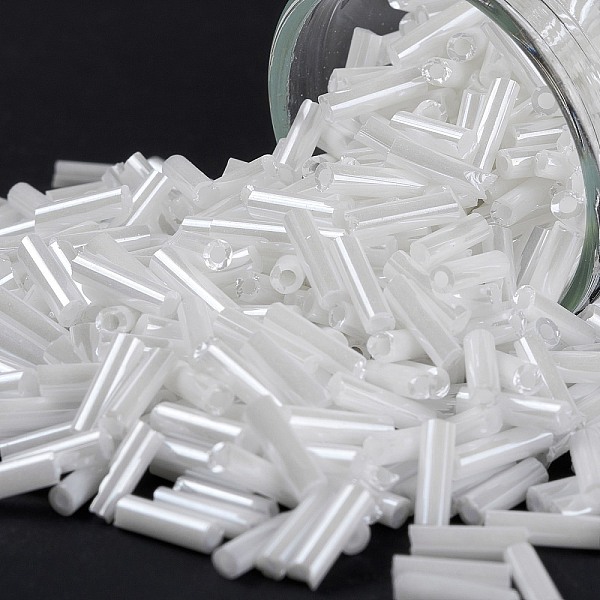 

PandaHall Glass Bugle Beads, Opaque Colours Luster Seed Beads, Round Hole, White, 6x1.8mm, Hole: 0.6mm Glass White