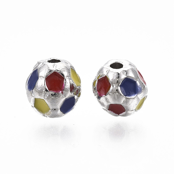 

PandaHall Brass Beads, with Enamel, FootBall/Soccer Ball, Nickel Free, Real Platinum Plated, 7.5mm, Hole: 1.6mm Brass+Enamel Round