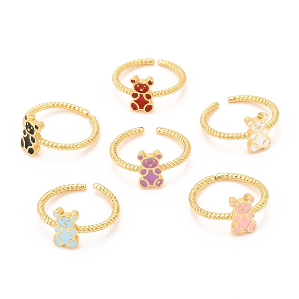 

PandaHall Brass Enamel Cuff Ring, Real 18K Gold Plated, Bear, Mixed Color, US Size 6(16.5mm) Brass Multicolor