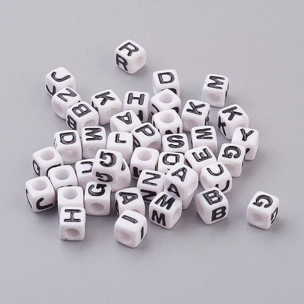 

PandaHall Chunky Letter Acrylic Cube Beads for Kids Jewelry, Horizontal Hole, White, about 7mm wide, 7mm long, 7mm high, hole: 3.5mm Acrylic...