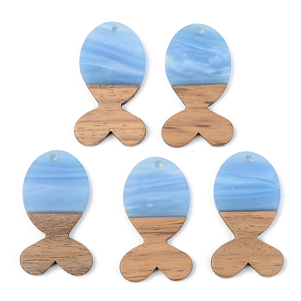 

PandaHall Opaque Resin & Walnut Wood Pendants, Fish, Cornflower Blue, 38x22x3mm, Hole: 2mm Resin+Wood Fish Blue