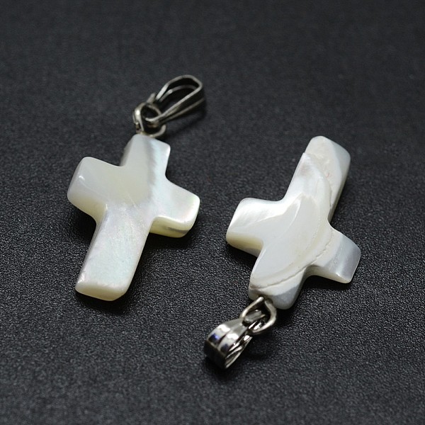 

PandaHall Shell Pendants, with Brass Findings, Cross, Platinum, 18~20x9~11x3~5mm, Hole: 2x5mm Shell Cross