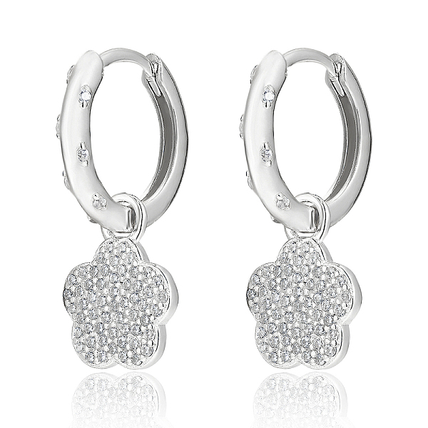 

PandaHall 925 Sterling Silver Flower Earrings with Cubic Zirconia Sterling Silver Flower