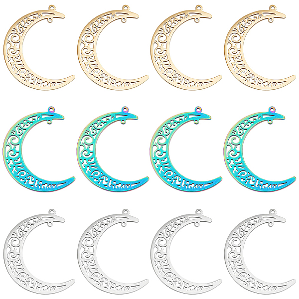 

PandaHall DICOSMETIC 12Pcs 3 Colors 304 Stainless Steel Pendants, Moon, Mixed Color, 40x34x1.5mm, Hole: 1.5mm, 4pcs/color 304 Stainless...