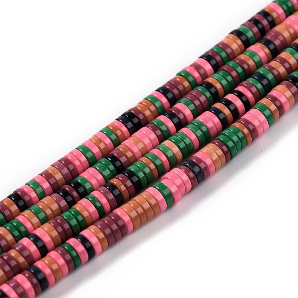 PandaHall Natural Agate Beads Strands, Dyed, Heishi Beads, Flat Round/Disc, Mixed Color, 4x1mm, Hole: 1mm, about 250~329pcs/strand, 15.7...