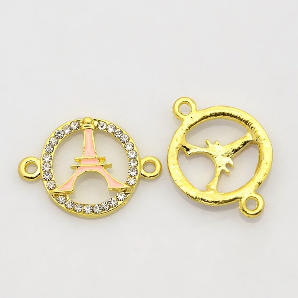 

PandaHall Golden Tone Alloy Enamel Rhinestone Multi-stone Links connectors, Ring with Eiffel Tower, Pink, 25x18x3mm, Hole: 2mm Alloy...