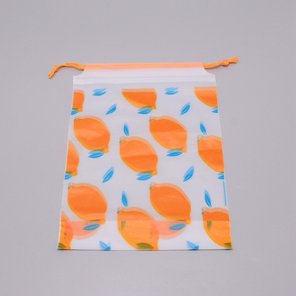 

PandaHall PE Plastic Storage Bag, Drawstring Bag, Frosted, Rectangle with Lemon Pattern, Dark Orange, 199x160x6mm Plastic Fruit