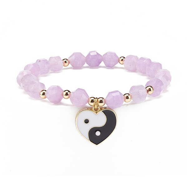 

PandaHall Natural Amethyst Stretch Bracelet, Alloy Enamel Heart with Yin Yang Charm Bracelet for Women, Inner Diameter: 2-1/8 inch(5.3cm)...