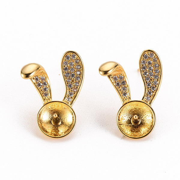 

PandaHall Brass Micro Pave Clear Cubic Zirconia Earring Findings, for Half Drilled Beads, Nickel Free, Rabbit, Real 18K Gold Plated...