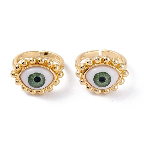 

PandaHall Brass Cuff Rings, Open Rings, with Resin Beads, Long-Lasting Plated, Real 18K Gold Plated, Evil Eye, Sea Green, 3mm, Inner...