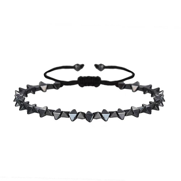 

PandaHall Synthetic Hematite Braided Bead Braeclet, Rhombus Hematite Rhombus