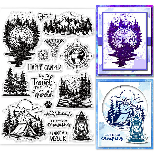 

PandaHall GLOBLELAND Camping Clear Stamps for Cards Making Natural Landscape Clear Stamp Seals 5.83x8.27inch Transparent Stamps for DIY...