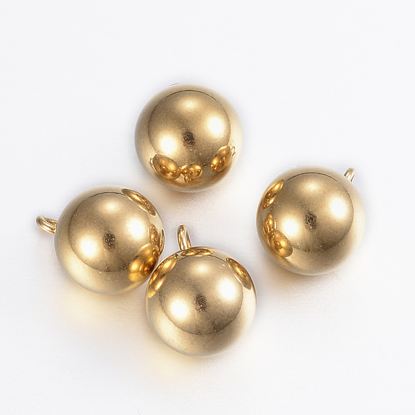 

PandaHall Ion Plating(IP) 304 Stainless Steel Sphere Charms, Round Ball, Golden, 11x8mm, Hole: 2mm 304 Stainless Steel Round