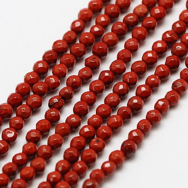 

PandaHall Natural Red Jasper Bead Strands, Faceted Round, 3mm, Hole: 0.8mm, about 136pcs/strand, 16 inch Red Jasper Round