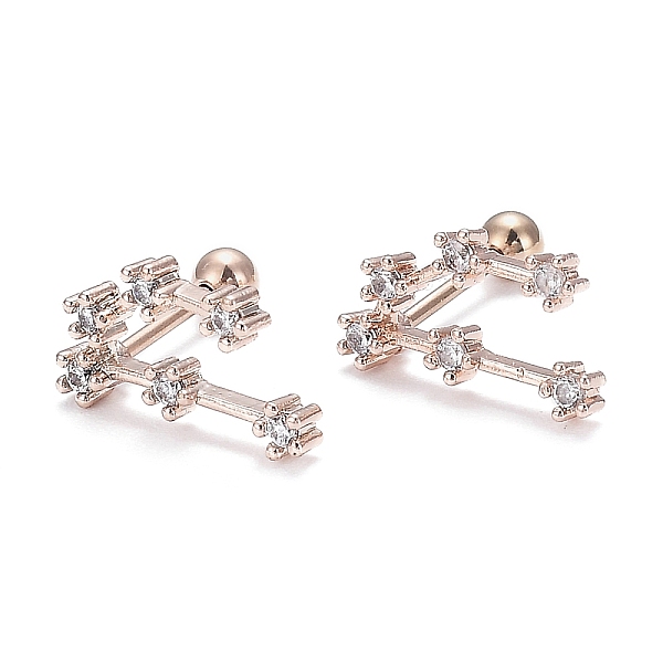 

PandaHall Brass Micro Pave Clear Cubic Zirconia Stud Earrings, with 304 Stainless Steel Pin and Ear Nut, Constellation/Zodiac Sign, Rose...