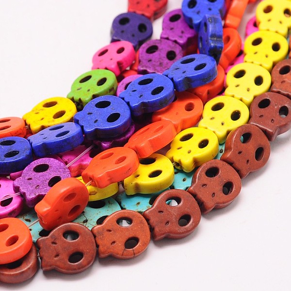 

PandaHall Skull Synthetic Turquoise Beads Strands, Dyed, Mixed Color, 28x25x4mm, Hole: 1mm, about 14pcs/strand, 15.7 inch Synthetic..., Multicolor