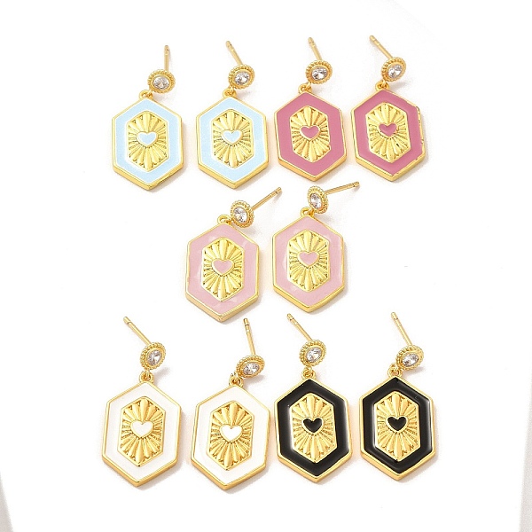 

PandaHall Brass Micro Pave Cubic Zirconia Stud Earrings, Enamel Hexagon with Heart Dangle Earring for Women, Real 18K Gold Plated, Lead Free..., Multicolor
