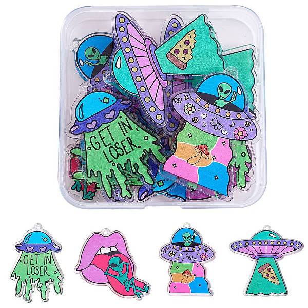 

PandaHall 16Pcs 4 Style Alien Theme Colorful Acrylic Pendants, Mixed Patterns, 41~44.5x29.5~45.5x2.5mm, Hole: 2mm, 4pcs/style Acrylic Mixed...