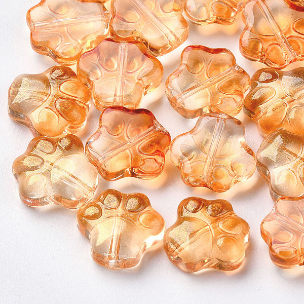 

PandaHall Transparent Spray Painted Glass Beads, with Glitter Powder, Dog Paw Prints, Coral, 11x12x4.5mm, Hole: 1mm Glass Dog Red
