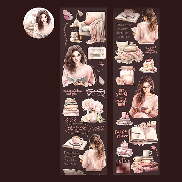 

PandaHall Woman with Book Waterproof PET Stickers, Decorative Stickers, for Water Bottles, Laptop, Luggage, Cup, Computer, Mobile Phone...