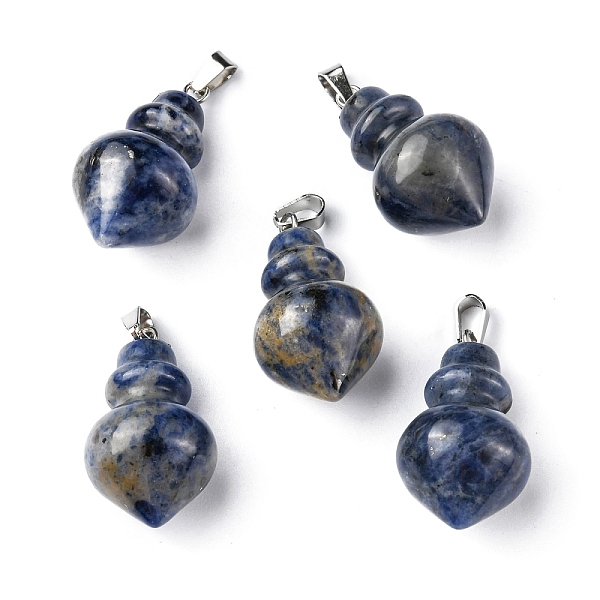 

PandaHall Natural Sodalite Pendants, Pointed Bottle Charms, with Platinum Plated Iron Snap on Bails, 32.5~35x16~17mm, Hole: 3x5.5mm Sodalite...