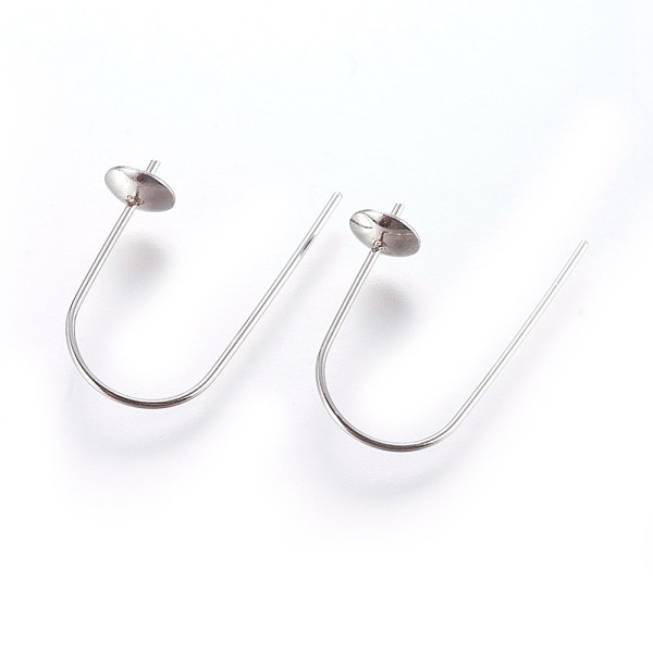 

PandaHall 304 Stainless Steel Earring Hooks, Stainless Steel Color, Tray: 6mm, 26~26.5x17x0.8mm, 21 Gauge, Pin: 0.7mm 304 Stainless Steel
