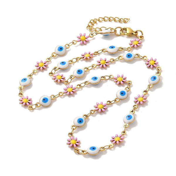 

PandaHall 304 Stainless Steel Necklaces, Enamel Copper Multicolor Daisy Flower with Evil Eye Chain Necklaces, Golden, 15.98 inch(40.6cm) 304...