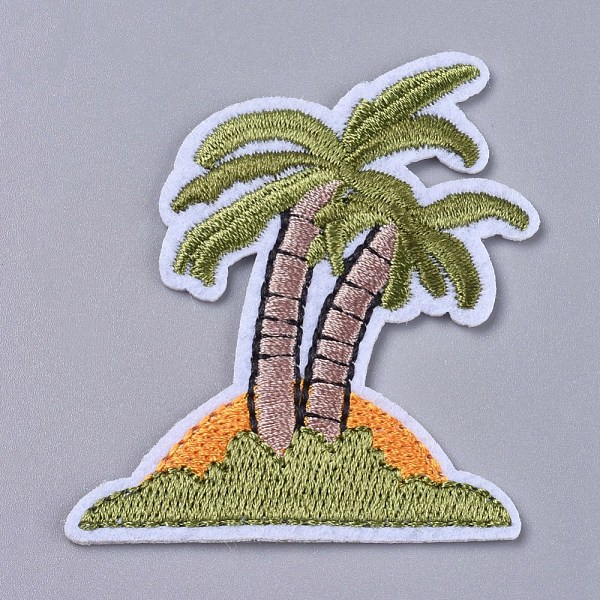 PandaHall Computerized Embroidery Cloth Iron On/Sew On Patches, Costume Accessories, Coconut Tree, Yellow Green, 61x52x1mm Cloth Tree Green