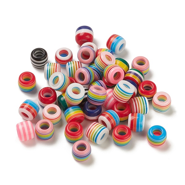 

PandaHall 100Pcs Rainbow Striped Resin European Beads, Large Hole Beads, Mixed Color, Barrel, 11.5x10mm, Hole: 6mm Resin Barrel Multicolor