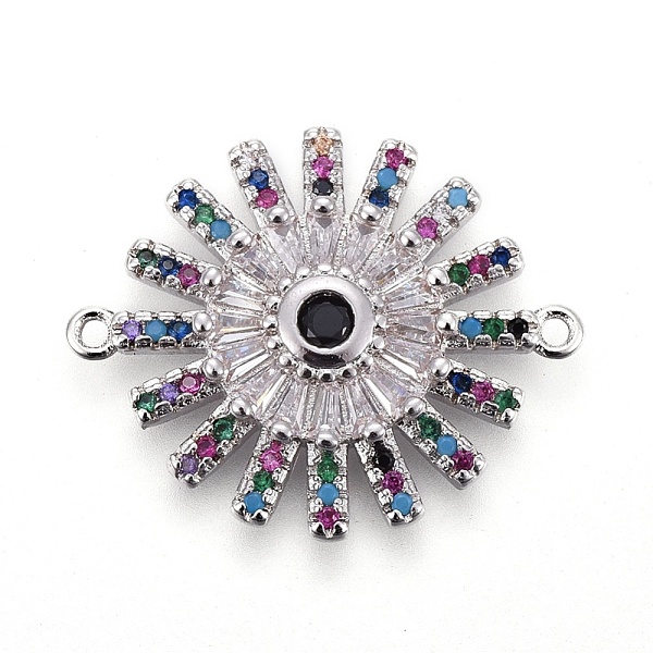 

PandaHall Brass Micro Pave Cubic Zirconia Links, Sun Flower, Colorful, Platinum, 21.5x26x3.5mm, Hole: 1.2mm Brass+Cubic Zirconia Flower