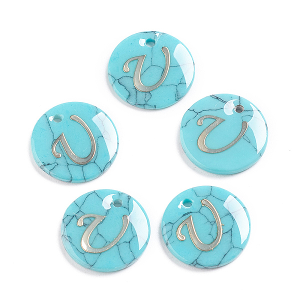 

PandaHall Synthetic Turquoise Charms, with Plastic Letter, Flat Round, Letter.U, 15x2mm, Hole: 1.5mm Synthetic Turquoise Letter U