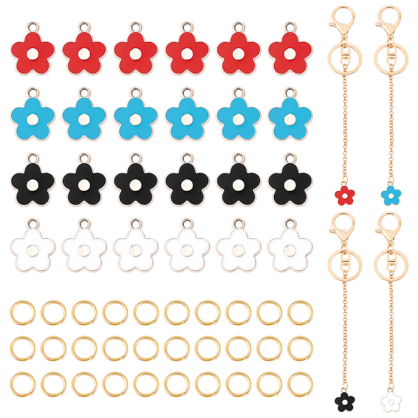 

PandaHall WADORN 24Pcs 4 Colors Flower CCB Plastic Enamel Pendants, with Alloy Split Key Rings and Iron Open Jump Rings, Mixed Color..., Multicolor