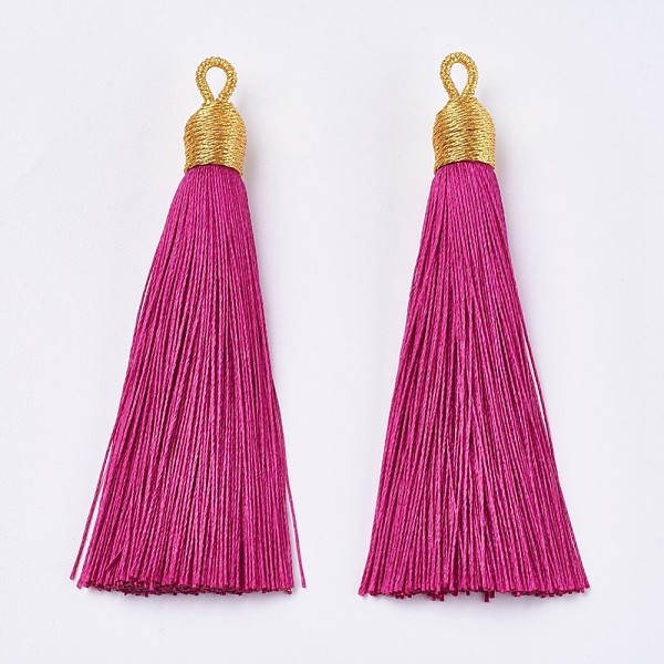 

PandaHall Polyester Tassel Big Pendants Decoration, Camellia, 85~90x9~10mm, Hole: 3mm Polyester Pink