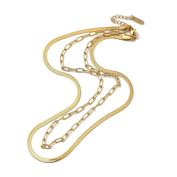 

PandaHall 304 Stainless Steel Paperclip & Herringbone Chains Double Layer Necklace for Men Women, Golden, 15.63 inch(39.7cm) 304 Stainless...
