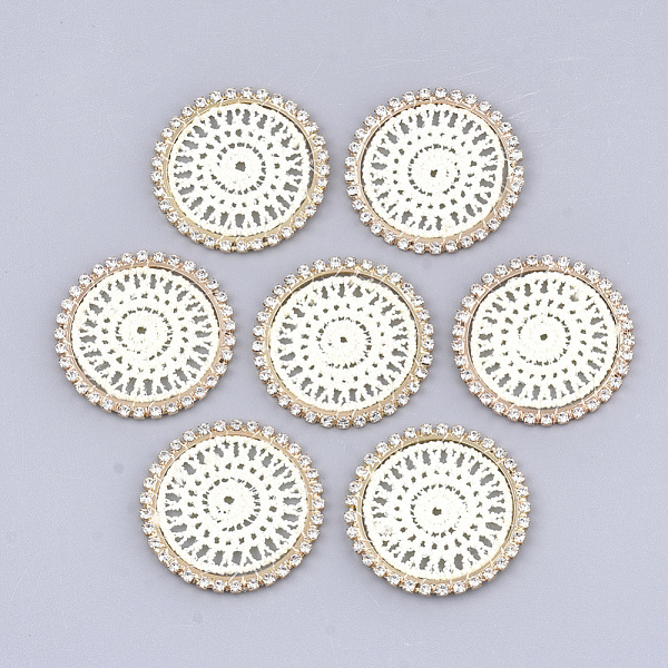 PandaHall Polyester Pendant Decorations, with Rhinestone and Brass Findings, Flat Round, Light Gold, Light Yellow, 34x2mm Polyester Flat...